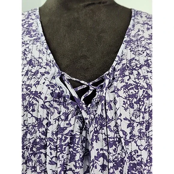 Knox Rose Size x1 Blue Floral V-Neck Ruffled Boho Top Shirt Peasant Blouse Tie - Picture 4 of 15